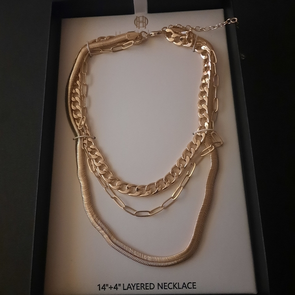 House of Harlow  1960 Gold tone Layered necklace 14"+4 - Picture 2 of 6
